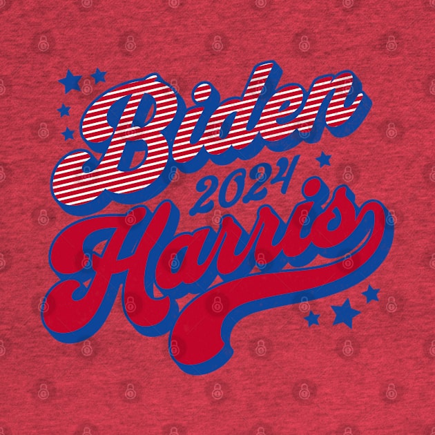 Biden Harris 2024 Groovy Retro Election 2024 Red White Blue by PUFFYP